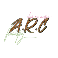 a black background with the words arc florality on it